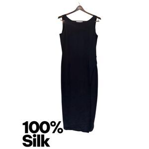 Patrick Collection Black 90s cocktail midi dress zipper closure flower slit